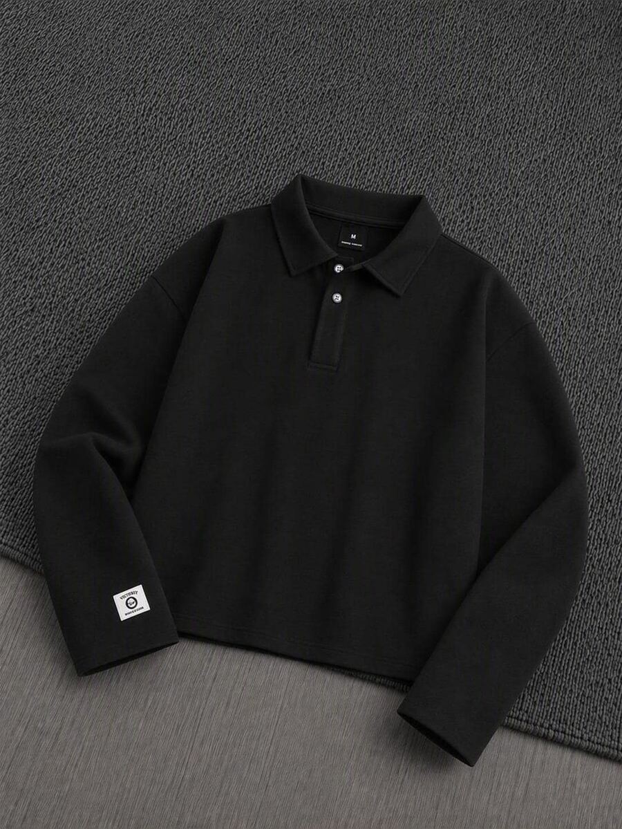 Mainfolk 男士针织休闲宽松长袖半开襟 Polo 衫 - 芥末黃 - 查看 1