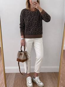 Breezaya Damen Lässig Sportlich Leopardenmuster College-Stil Rundhals Pullover Langarm Weich Hautfreundlich Pullover - Verschiedenfarbig - Übersicht 6