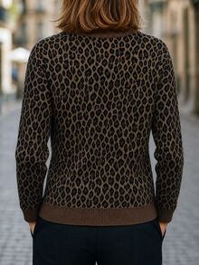 Breezaya Damen Lässig Sportlich Leopardenmuster College-Stil Rundhals Pullover Langarm Weich Hautfreundlich Pullover - Verschiedenfarbig - Übersicht 2
