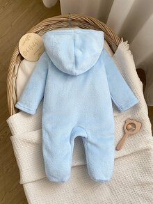 Newborn Long Sleeve Footed Romper, Double-Sided Flannel, White, Cute Otter Embroidery, Home Wear, Family Matching Autumn All-Match - Baby Blue - View 2