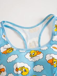LOONEY TUNES X SHEIN Women's Cute Cartoon Print Cropped Tank Top And Shorts Lingerie Set - Blue - View 3