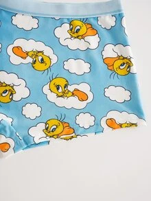 LOONEY TUNES X SHEIN Women's Cute Cartoon Print Cropped Tank Top And Shorts Lingerie Set - Blue - View 5