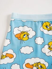 LOONEY TUNES X SHEIN Women's Cute Cartoon Print Cropped Tank Top And Shorts Lingerie Set - Blue - View 4