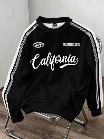 Daypath Sudadera de cuello redondo para hombre, estilo americano vintage, con estampado de letra California, manga raglán, color contrastante, tejido de malla, holgada y estilizada, para verano