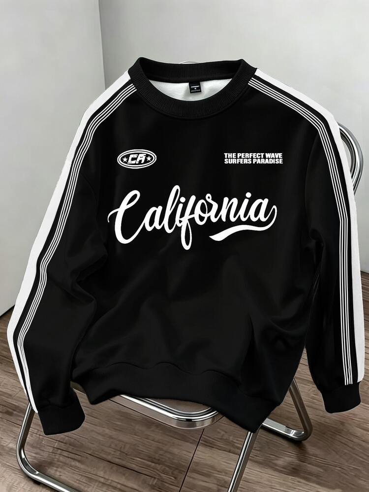 Daypath Men's American Vintage California Letter Print Summer Contrast Color Webbing Raglan Sleeve Loose Slimming Crew Neck Sweatshirt - Multicolor - View 1
