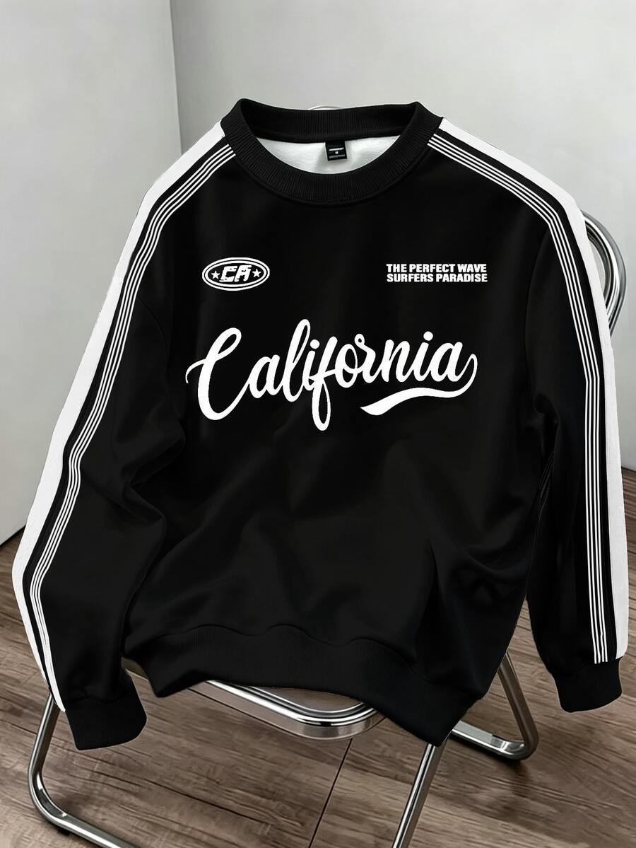 Daypath Men's American Vintage California Letter Print Summer Contrast Color Webbing Raglan Sleeve Loose Slimming Crew Neck Sweatshirt - Multicolor - View 1