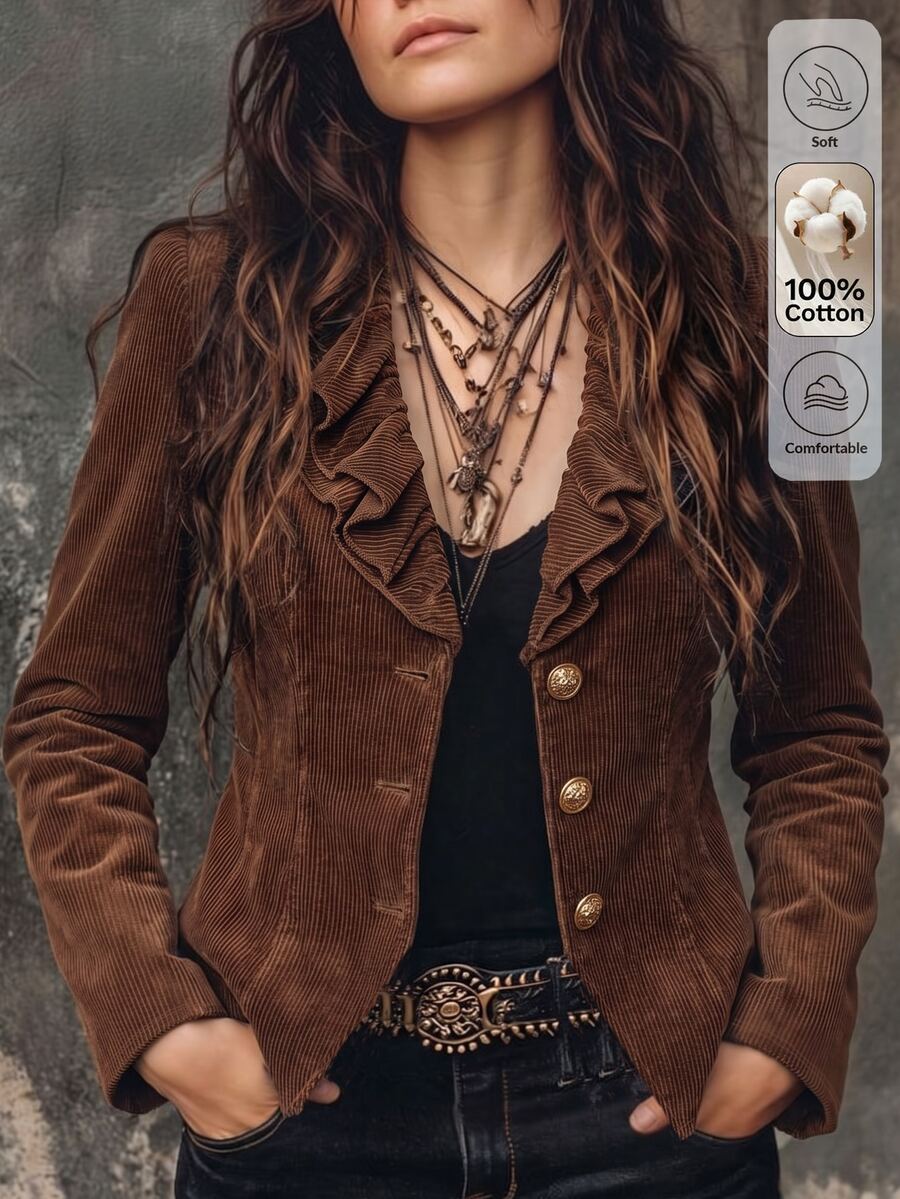 Omancia Jaket Bergaris Wanita Terbaru Musim Gugur/Dingin - Burgundy - View 1