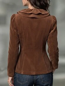 Omancia Jaket Bergaris Wanita Terbaru Musim Gugur/Dingin - Burgundy - View 2