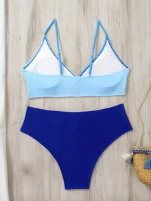 SHEIN Swim Summer Beach Color Block Twist Front Bikini Set - Multicolor - View 5