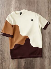 Daypath 男士大尺碼字母印花圓領短袖休閒棕色T恤 - 棕色 - 查看 1