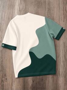 Daypath Plus Size Men's Casual Color Block Print T-Shirt, Suitable For Summer, Outings, School, Friend Gifts - Green - View 2