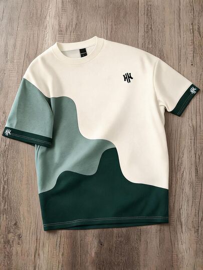 Daypath Camiseta informal de talla grande para hombres con estampado de bloques de color, adecuada para el verano, salidas, escuela, regalos para amigos