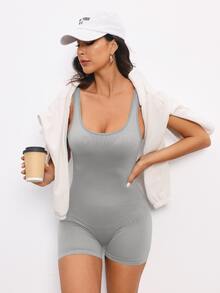 Slayform Slayform Women's Solid Color Casual Sporty Athleisure Everyday Activewear Romper Gym Workout Light Grey Summer - Apricot - View 4
