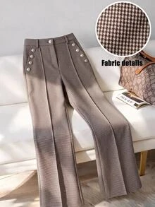 EMERY ROSE Women's Autumn/Winter Casual Elegant Commute Houndstooth Long Pants Business Office Work Women Fall/Winter Pants - Multicolor - View 1