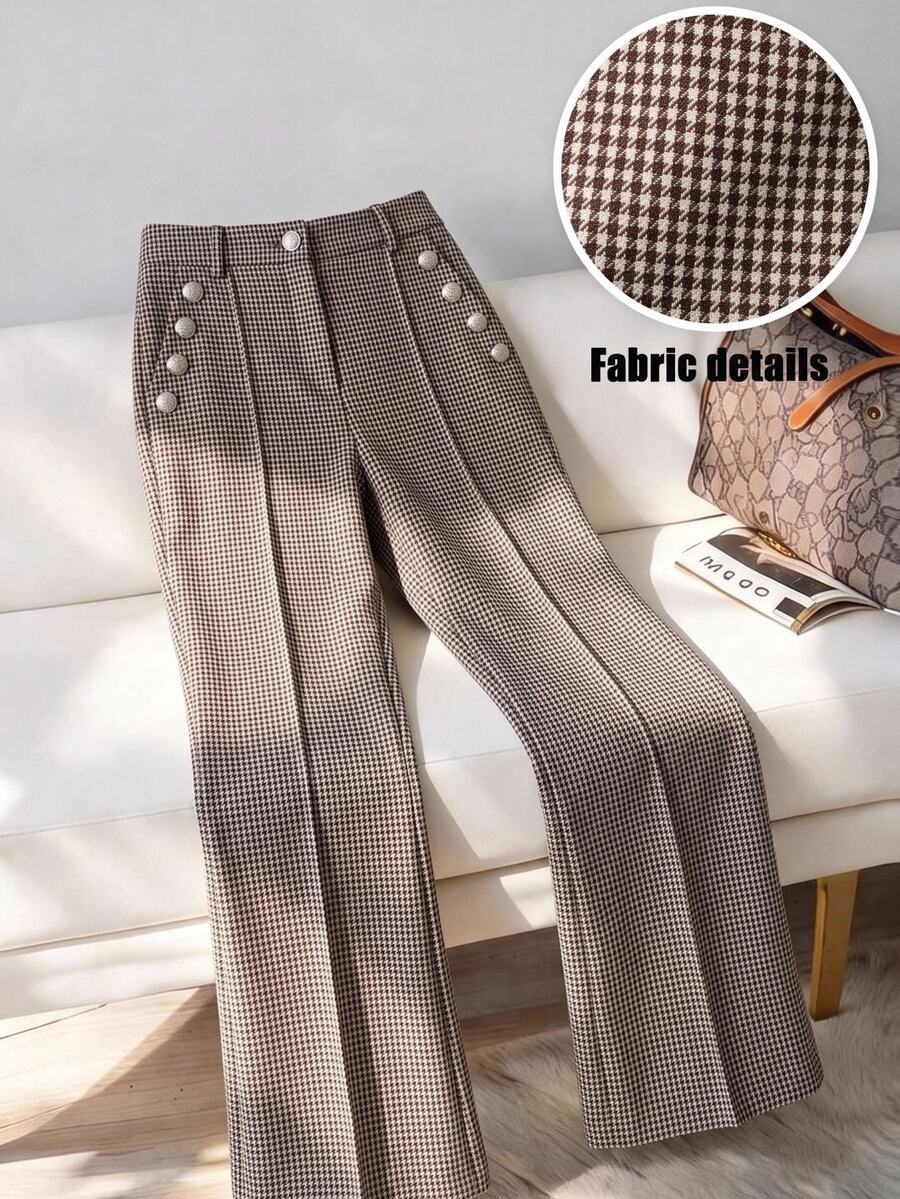 EMERY ROSE Women's Autumn/Winter Casual Elegant Commute Houndstooth Long Pants Business Office Work Women Fall/Winter Pants - Multicolor - View 1