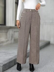 EMERY ROSE Women's Autumn/Winter Casual Elegant Commute Houndstooth Long Pants Business Office Work Women Fall/Winter Pants - Multicolor - View 4