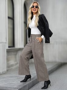 EMERY ROSE Women's Autumn/Winter Casual Elegant Commute Houndstooth Long Pants Business Office Work Women Fall/Winter Pants - Multicolor - View 5