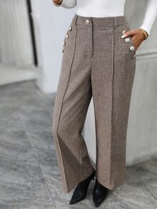 EMERY ROSE Women's Autumn/Winter Casual Elegant Commute Houndstooth Long Pants Business Office Work Women Fall/Winter Pants - Multicolor - View 6