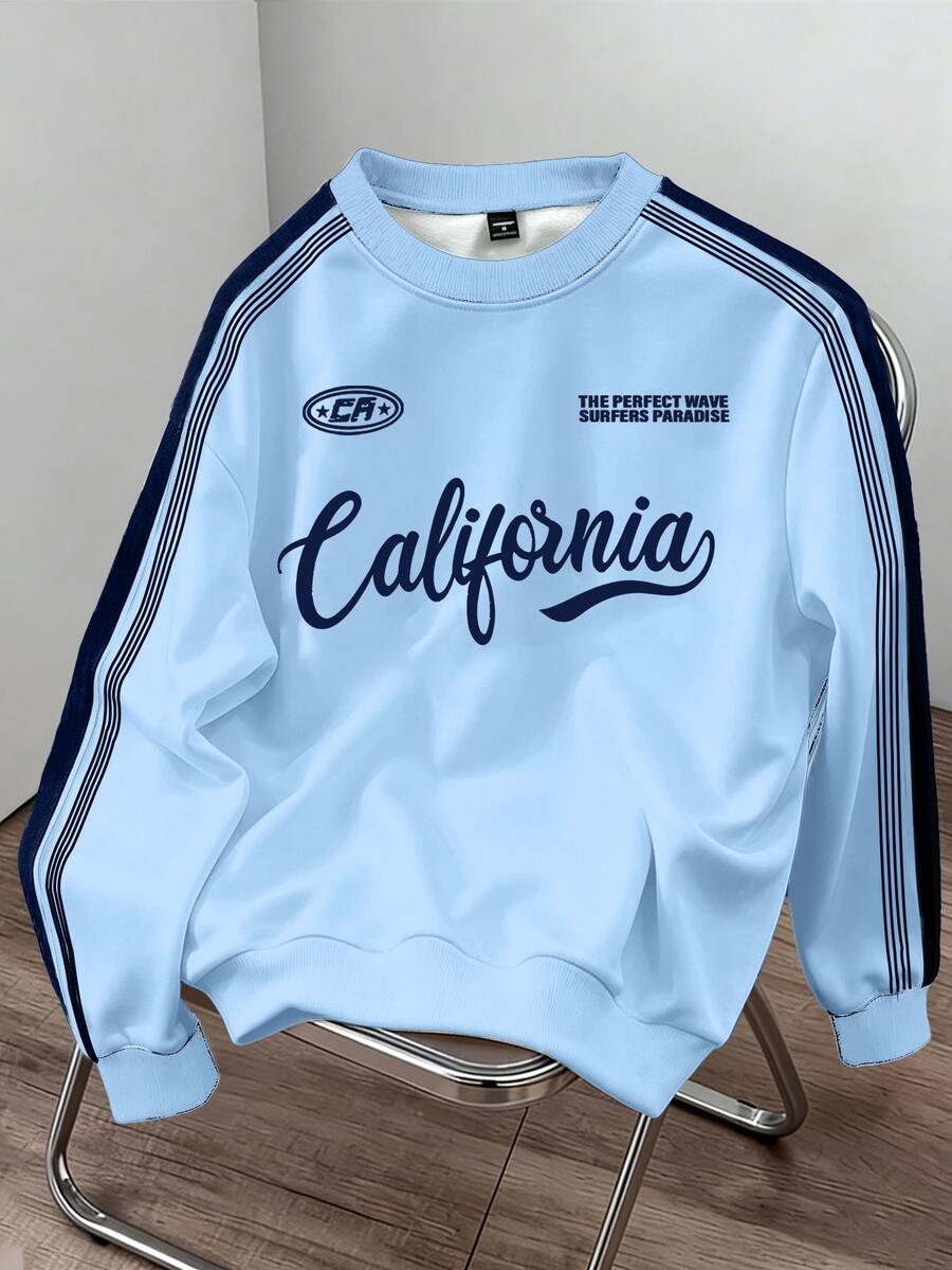 Daypath Men's American Vintage California Letter Print Summer Contrast Color Webbing Raglan Sleeve Loose Slimming Crew Neck Sweatshirt - Multicolor - View 1