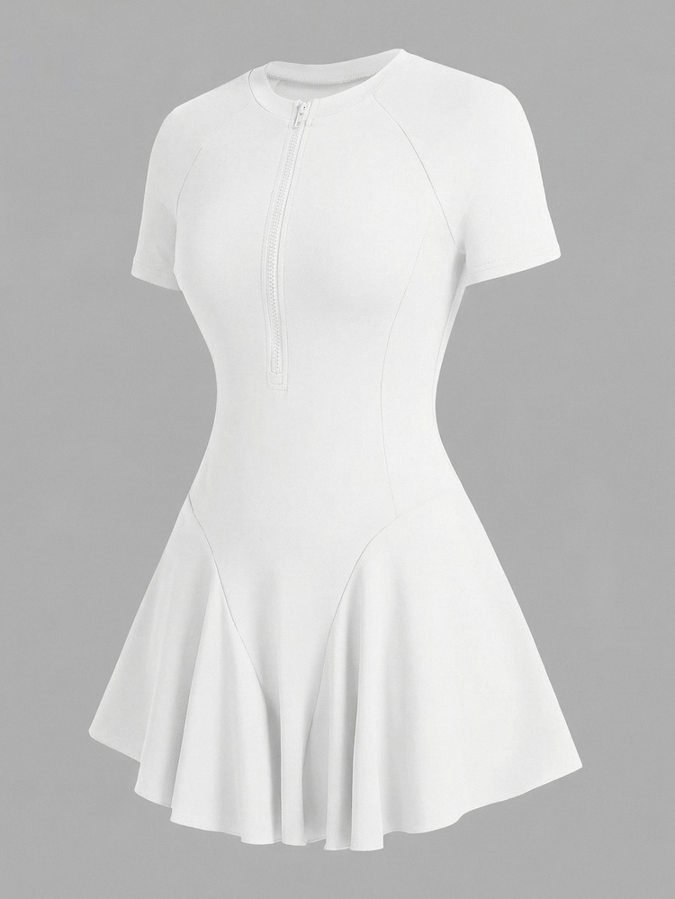 CourtClass CourtClass Women's Solid Color Short Sleeve Sports Dress & Shorts Set White Tennis Dress Short Sleeve Tennis Dress White Active Dress - White - View 3