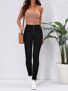 Flexra Button Fly Skinny Jeans - Black - View 5