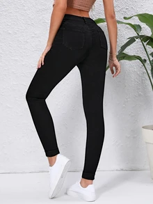 Flexra Button Fly Skinny Jeans - Black - View 3