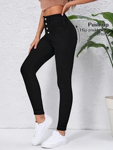 Flexra Button Fly Skinny Jeans - Black - View 2