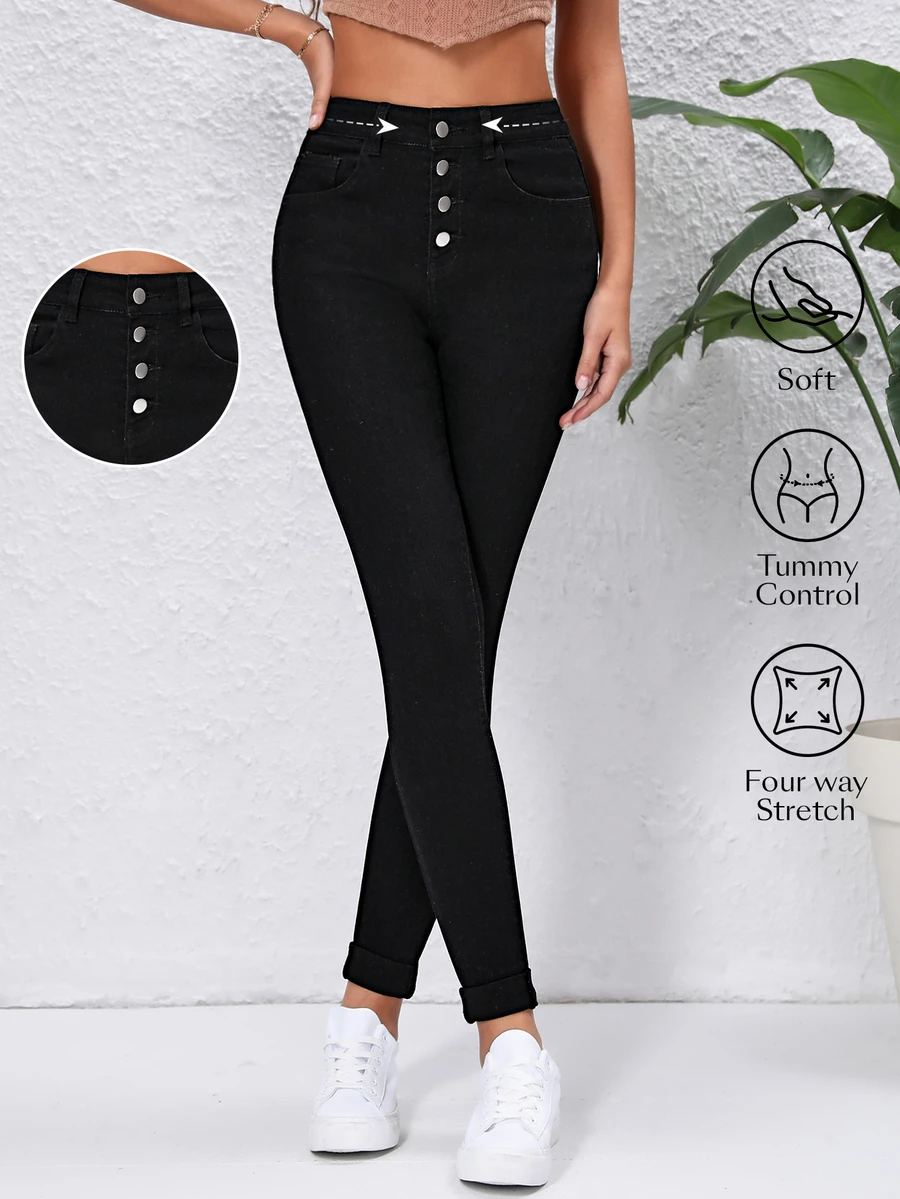 Flexra Button Fly Skinny Jeans - Black - View 1