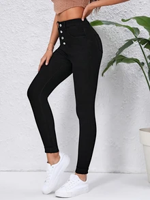 Flexra Button Fly Skinny Jeans - Black - View 7