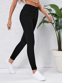 Flexra Button Fly Skinny Jeans - Black - View 4