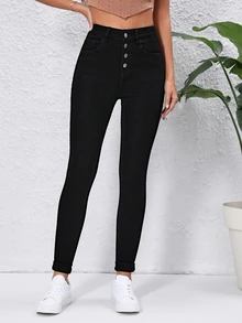 Flexra Button Fly Skinny Jeans - Black - View 6