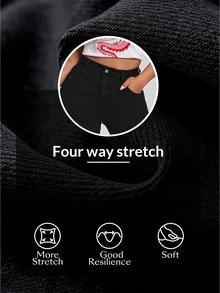 Flexra Plus Size Button Front Pocket Distressed Denim Jeans, Casual Everyday Wear - Black - View 3