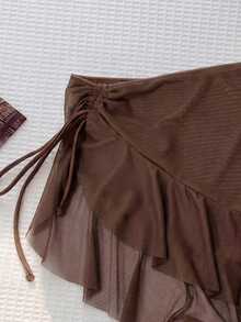 SHEIN Swim 女款優雅泳裝罩衫裙裝，夏/秋海灘派對巧克力棕性感熱帶風 - 彩色 - 查看 3