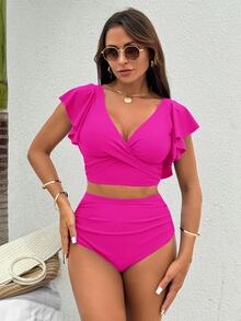 Swim Chiccia Women's Solid Color Beach/Pool Swimwear Set For Summer Beach Vacation - Hot Pink - View 6