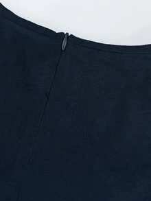 Linhara CURVE Versatile Premium Linen Casual Plus Size Women's Jumpsuit Fall - Navy Blue - View 8