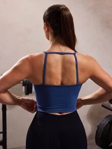 Solea Cove High Support Sports Modest Sporty Cami Top Gym Active Navy Blue Summer - Army Green - View 2
