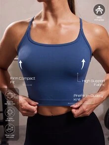 Solea Cove High Support Sports Modest Sporty Cami Top Gym Active Navy Blue Summer - Army Green - View 6