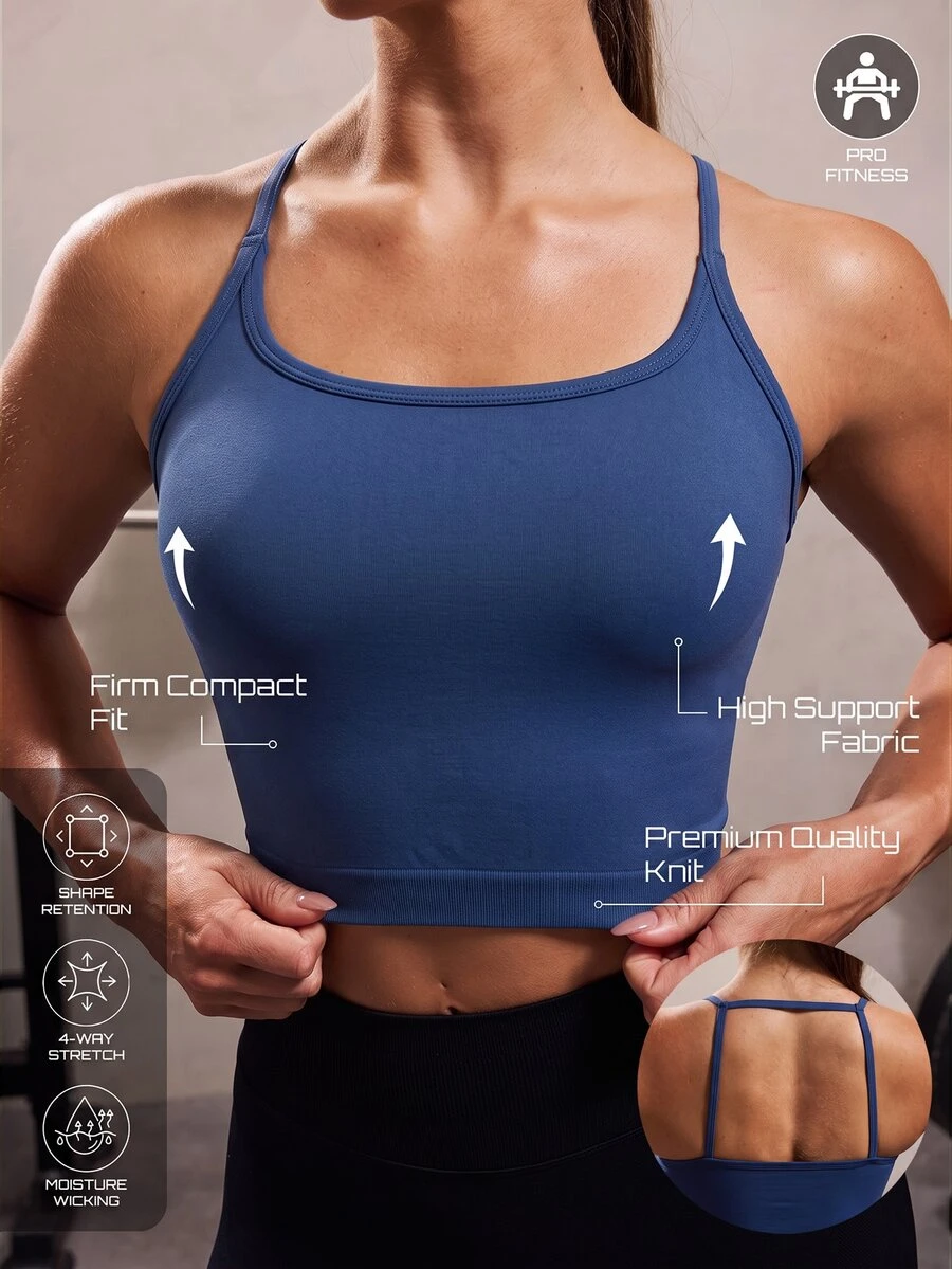 Solea Cove High Support Sports Modest Sporty Cami Top Gym Active Navy Blue Summer - Army Green - View 1
