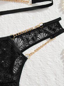MidnightGlam 2pcs Lace Women's Lingerie Set (Wireless Bra + Thong) - Black - View 4