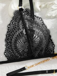 MidnightGlam 2pcs Lace Women's Lingerie Set (Wireless Bra + Thong) - Black - View 5