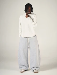 SUMWON Wide Leg Sweatpants With Drawstring Waist And Side Pockets In Soft Fleece Knit For Casual Everyday Comfort - Grey - View 6