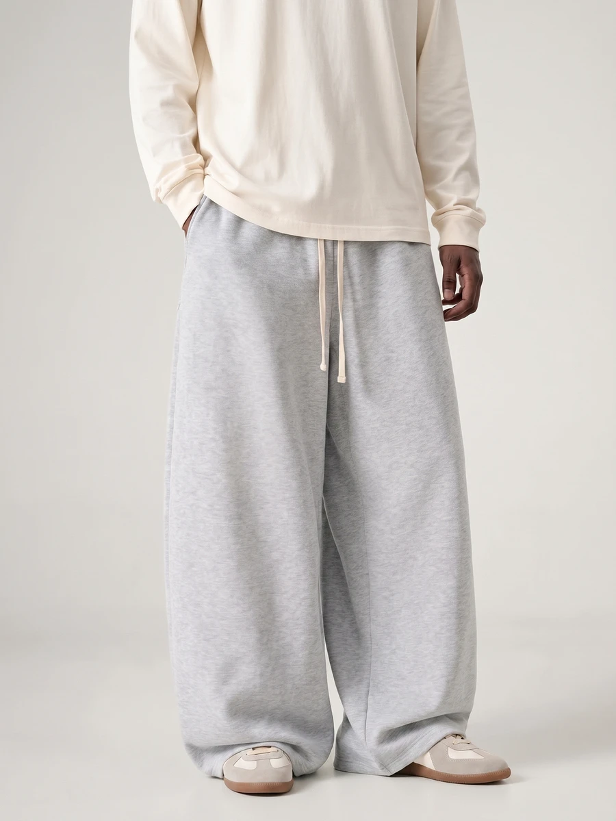SUMWON Wide Leg Sweatpants With Drawstring Waist And Side Pockets In Soft Fleece Knit For Casual Everyday Comfort - Grey - View 1