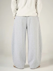 SUMWON Wide Leg Sweatpants With Drawstring Waist And Side Pockets In Soft Fleece Knit For Casual Everyday Comfort - Grey - View 5