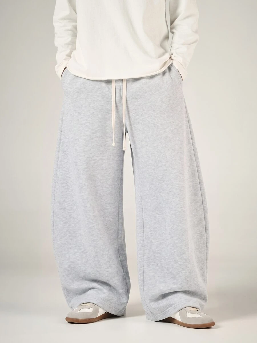 SUMWON Wide Leg Sweatpants With Drawstring Waist And Side Pockets In Soft Fleece Knit For Casual Everyday Comfort - Grey - View 1