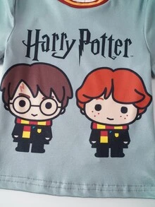 HARRY POTTER X SHEIN Young Boy Striped Short Sleeve Top And Shorts Loungewear - Grey - View 5