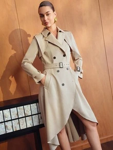 MOTF PREMIUM MANTEL PANJANG WANITA MODEL A-LINE KANCING GANDA DENGAN BAGIAN DEPAN TERBUKA DAN SABUK - Krem - View 6