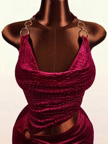Mistrie Summer Fashion Sexy Hollow Backless Halter Neck Mini Dress Club Party Dark Red - Burgundy - View 6