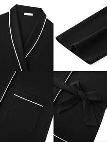 LUVLETTE Fall Plus Size Soft Black Cotton Women Waffle Knit Long Sleeve Robe With Tie Night Gown Women Bath Robe Pyjama - Black - View 3
