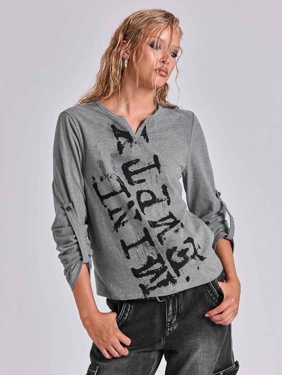 ROMWE Y2K Women T-Shirts - Grey - View 1