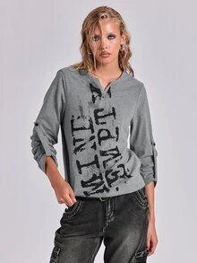 ROMWE Y2K Women T-Shirts - Grey - View 5